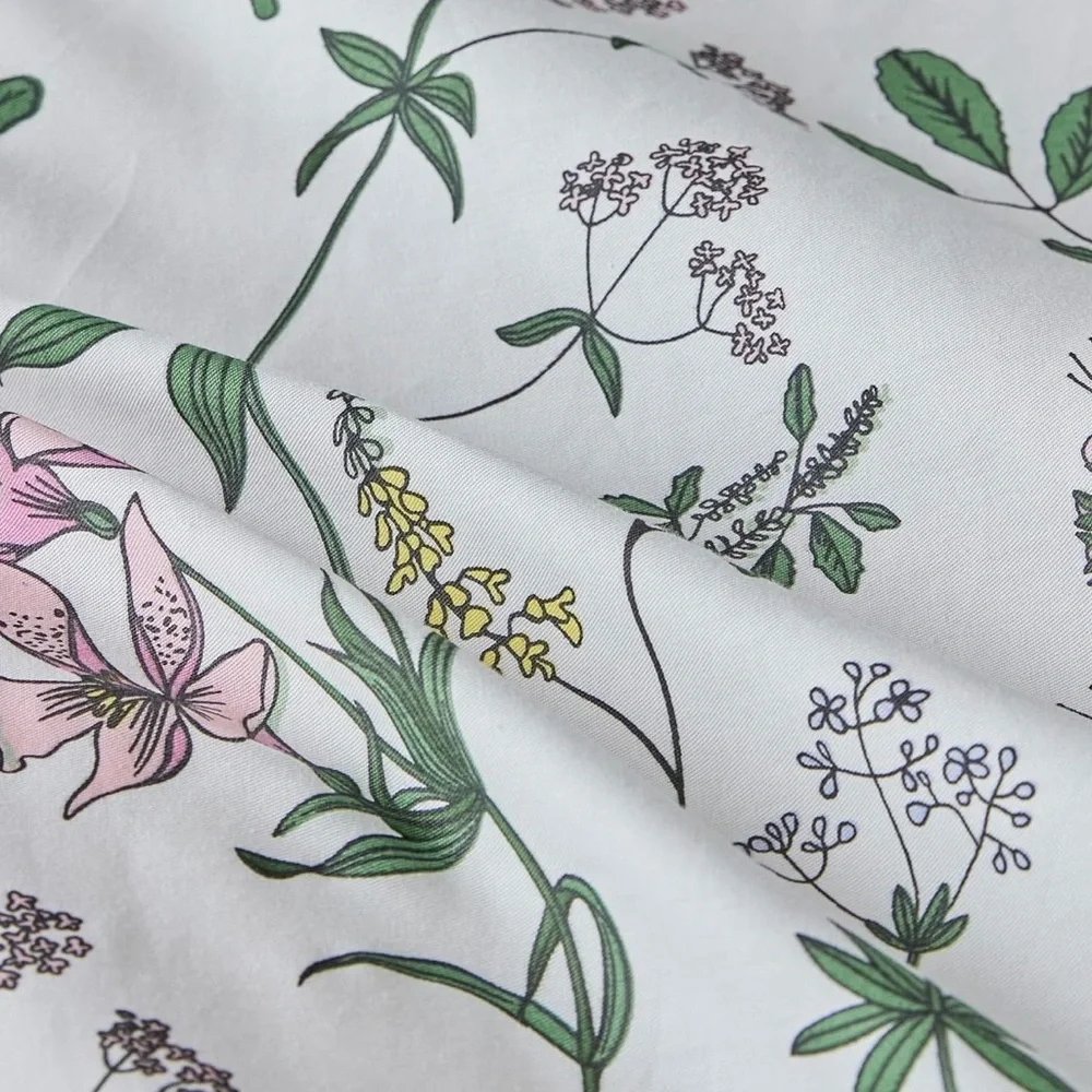 NEW Anthro Green Ruffle Floral Cotton Boho Queen / King Bedding Duvet & Sham Set